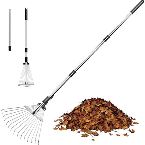 Râteau de feuilles avec poignée, Râteau de feuilles d'acier, Balai de jardin pour feuilles râteau avec poignée, Râteau pour le nettoyage des plantes, des pelouses et des cours (1/4)