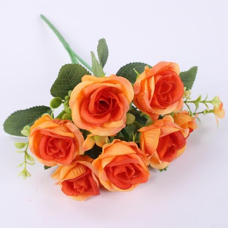 Bouquet de 8 têtes de fleurs artificielles en soie résistantes aux UV avec 5 branches par tige, arrangement floral réaliste pour maison, mariage, centre de table, 28 cm de haut (vase non (1/5)