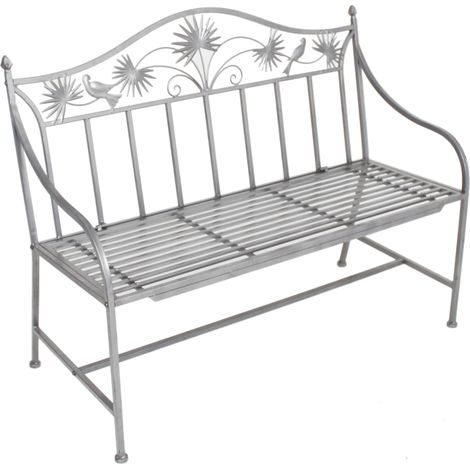 Garten Sitz Bank Eisen Sitz Gelegenheit Außen Balkon 2- Sitzer pulverbeschichtet silber (1/4)