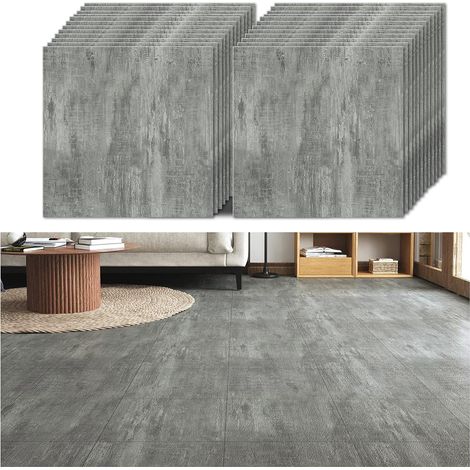 Dalle PVC Adhesive Sol Beton Gris Autocollant de Sol Salon 24 Pièces Carreaux Adhesif Cuisine Épaissir Stickers Carrelage Salle de Bain Imperméable Dalle PVC Garage 30 cm x 30 cm (1/5)