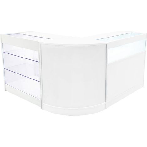 Comptoirs de Vente en MDF Blanc à LED Blancs Ensemble Triton CM60 K900 B900 3 Unités de Rangement Étagères Internes Portes Coulissantes Verouillables Réception Bureau Vêtements Bijoux [Clés INCLUS] (1/5)