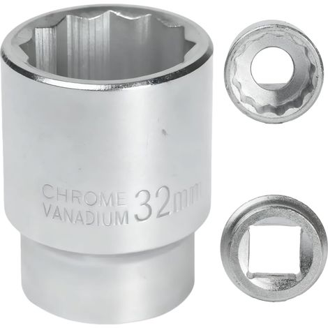 1 Douille 32mm, Acier Cr-Mo, 12 Pans, Carré 3/4", Pour Clé À Choc, Usage Pro