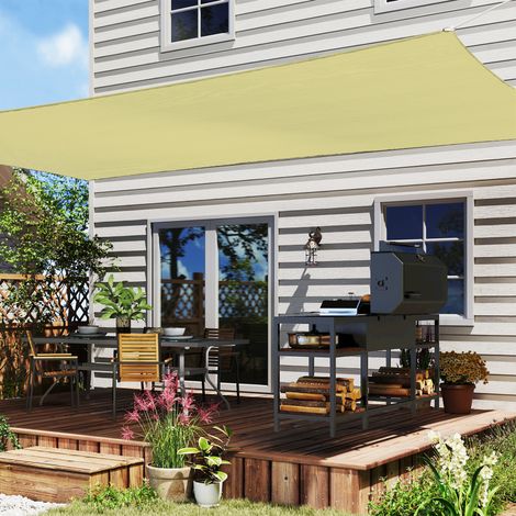 Voile d'ombrage rectangulaire 4x6m toile ombrage extérieur protection anti-UV pour jardin terrasse patio balcon. sable