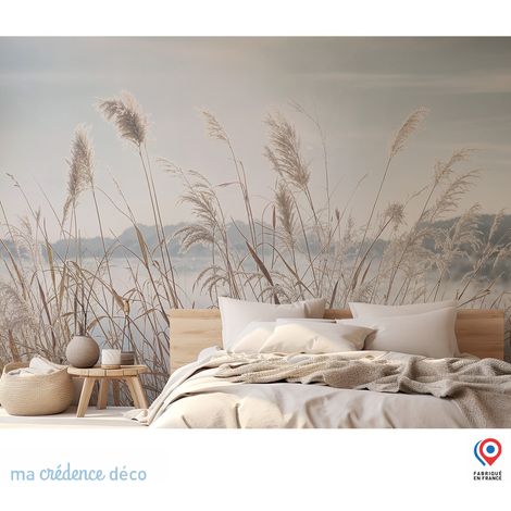 Papier peint : Herbes et lac - Intissé - L.200 x H.280 cm - Beige marron (1/5)