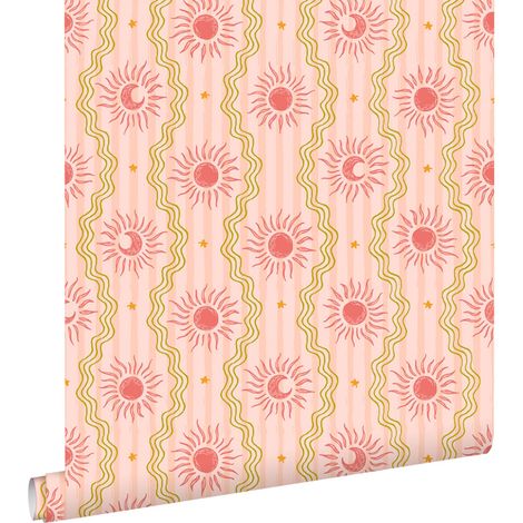 papier peint petits soleils rose, rouge et vert - ESTAhome (1/5)