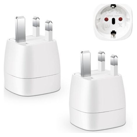 Lot de 2 adaptateurs de prise britanniques, adaptateur de voyage France-Royaume-Uni, adaptateur de prise pour l'Irlande, l'Angleterre, l'Écosse, Dubaï, Malte, adaptateur de type G (blanc) (1/5)