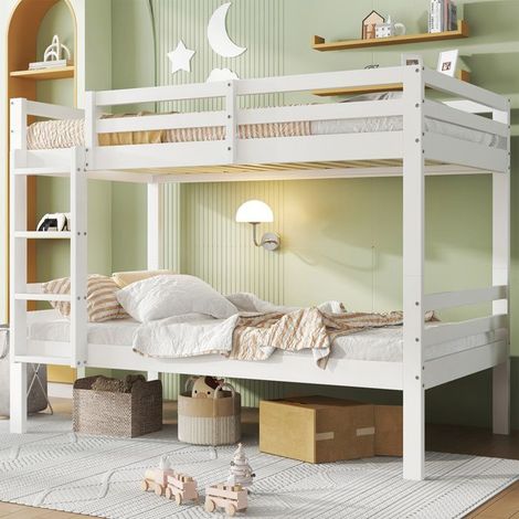 Letto a castello per bambini 90x200 - Separabili - Scala inclinata - Protezione anti-caduta - Legno bianco