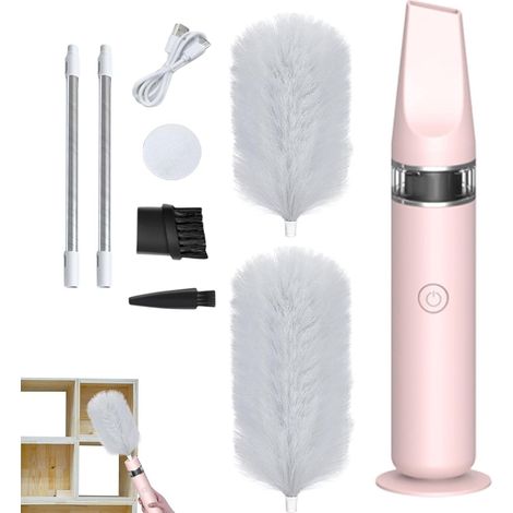 Brosse électrique à plumes, petit plumeau à 360° pour le nettoyage automatique des ventilateurs de plafond, plafond haut, stores-Rose (1/5)