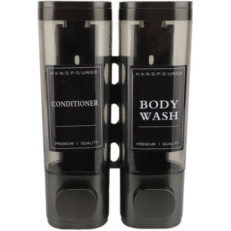 Distributeur de savon à pompe à pression mural 300ml ABS double tête Transparent vue shampoing gris