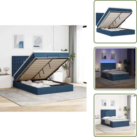 Letto con luci LED - vidaXL Struttura Letto Pouf con Materasso Blu 140x200cm in Tessuto - Struttura letto pouf