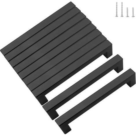 Lot de 10 poignées de meubles de cuisine en acier inoxydable noir avec entraxe de 160 mm, pour tiroirs, placards, portes et cuisines carrées (noir, (1/4)