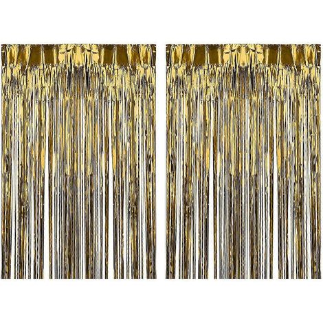 Rideaux à franges métallisées (2 pièces) - Décor de fond pour fêtes, anniversaires, carnavals-Gold