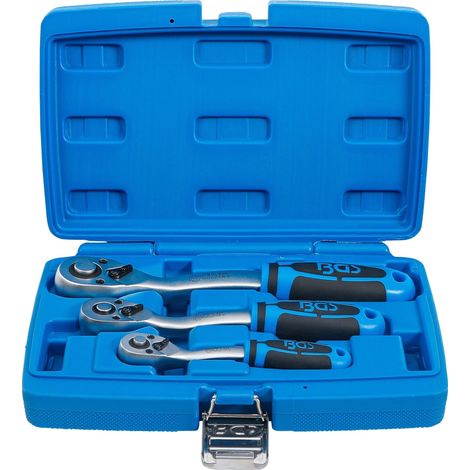 BGS Set di cricchetti a dentatura fine 6,3 mm (1/4") - 10 mm (3/8") - 12,5 mm (1/2") 3 pz. - 621 (1/4)