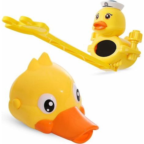 Extensión de grifo apta para niños - Extensión de interruptor de grifo ajustable de 2 piezas con forma de pato, más conveniente para que los niños pequeños se laven las manos - Amarillo (1/5)