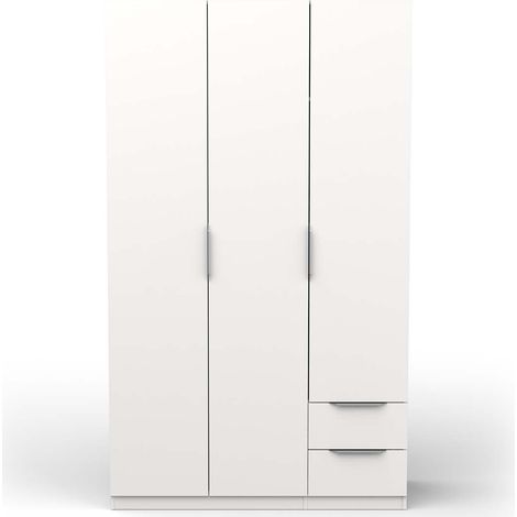 Armoire 3 portes 2 tiroirs couleur blanc mat - Largeur 119,4 x Profondeur 51,1 x Hauteur 203 cm (1/5)