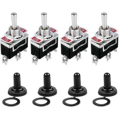 4er-Pack robuster Wippschalter, 3-polig/6-polig, 15 A–250 V, 20 A–125 V, Eisenkonstruktion mit Kupferkontakten, Schraubmontage, Stiefelkappe, SPST-Ein/Aus-Schalter (1/5)