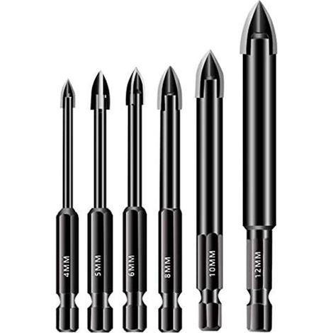 6Pcs Verre Mèche Set 4/5/6/8 / Carbide Tipped Carreau De Semis 10 / 12mm Bit Hex Shank Spear Head Mèche Pour Tuiles En Céramique De Verre Miroir Porcelaine Marbre (1/5)