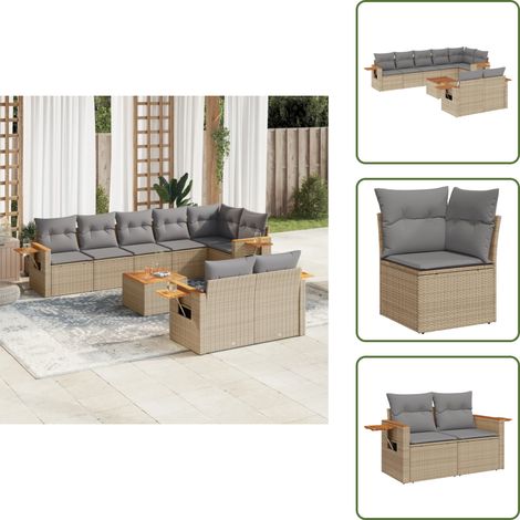 Salon de jardin 9 pcs avec coussins gris résine tressée - Salon De Jardin - Meuble Extérieur - Set Salon - Résine Tressée - Rotin Synthétique (1/5)