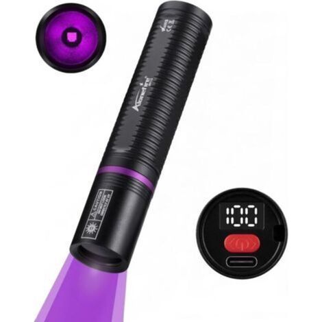 SV113 Lampe Torche UV LED 365nm Petit USB C Rechargeable Affichage Numérique Mini Lampe Ultraviolet Lumiere Noire Détecteur D'urine pour Resine, Pêche, Scorpion, Minéraux,Ambre avec Batterie