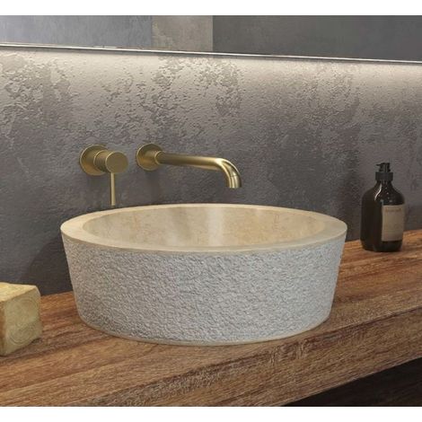 Vasque ronde TIMUR CREAM à poser 40 x15 cm en pierre