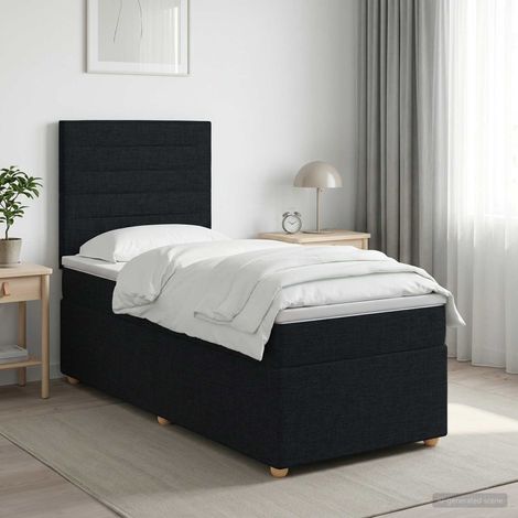 vidaXL Cama box spring con colchón Negro 100 x 200 cm Tela (1/5)