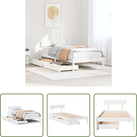 vidaXL Bett ohne Matratze -  Massivholzbett ohne Matratze Weiß 75x190 cm Kiefernholz (1/5)