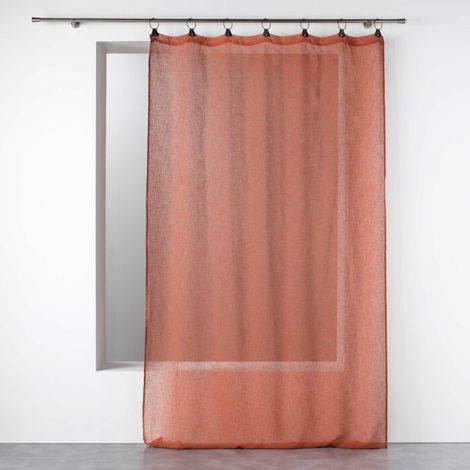 Voilage a anneaux 140 x 240 cm voile tissé Linka Terracotta (1/4)