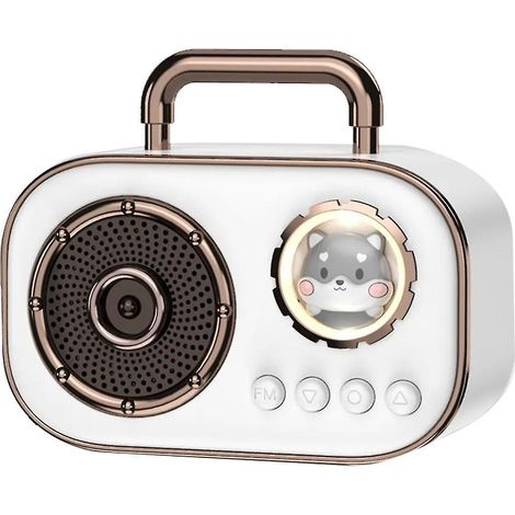 Enceinte Bluetooth rétro avec caisson de basses, mini enceinte de bureau haute qualité, enceinte portable pour la maison - Blanche (1/5)
