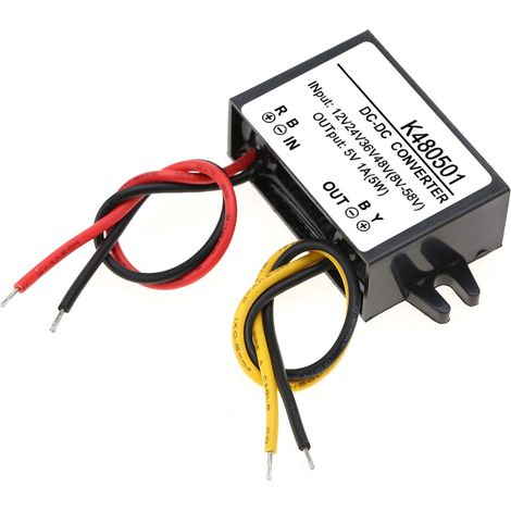 Convertisseur Abaisseur, Convertisseur Abaisseur Universel DC-DC 12V/24V/36V/48V vers 5V 1A, Convertit la Tension CC 8-58V en Sortie 5V 1A, Module D'alimentation Abaisseur (1/5)