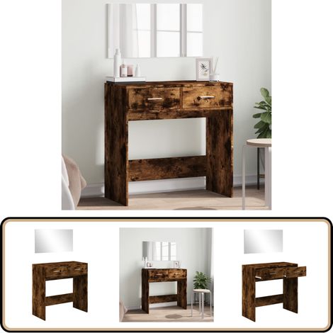 Coiffeuse avec miroir chêne fumé 80x39x80 cm - Coiffeuse - Meuble De Salle De Bain - Table De Maquillage - Miroir - Rangement (1/5)