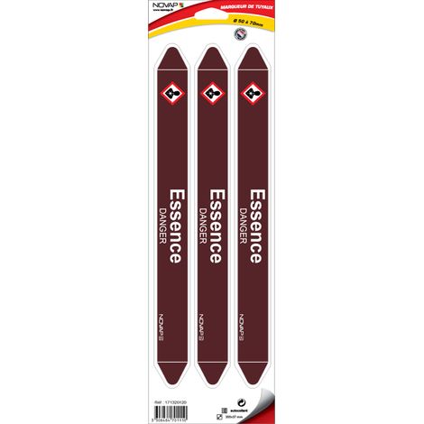 Planche de 3 marqueurs de tuyauterie 355 x 37 mm pour Ø 50 à 70 mm - Essence - 4701110