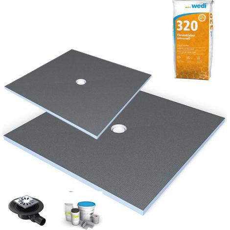 Receveur de douche à carreler 100 x 100 WEDI Fundo Primo écoulement centrée + bonde horizontale + kit d'étanchéité + colle 320