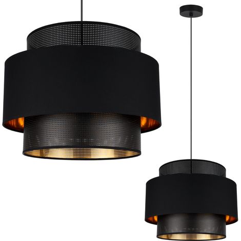 LAMPADA A SOSPENSIONE ASTI TRIO NERO E ORO 40CM TESSUTO A MAGLIA (1/5)