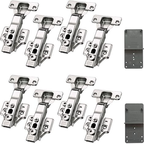 95 Degré Clip-on 3-Way Plein Recouvrante 35mm Soft Close Charnieres avec Amortisseur Hydraulique Fermeture Automatique Charnière à Amorti pour Armoires de Porte Cuisine Lot de 8 (1/5)