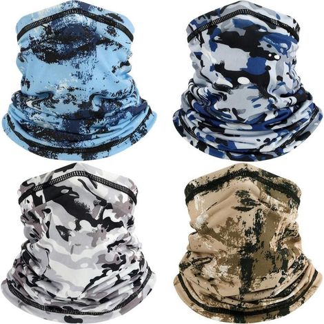 4 Pièces Cache Cou Elastique pour Homme et Femme, Camouflage Bandana Tour de Cou Coupe-Vent et Respirant Snood à Séchage Rapide pour Moto, Cyclisme, Ski, Randonnée, Course à Pied (1/5)