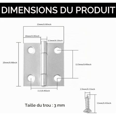 Charnière Inox Paumelle Connecteurs Charniere Porte à 4 Trous pour La Maison Meubles Matériel Armoire Garde Tiroir,Argent (1/4)