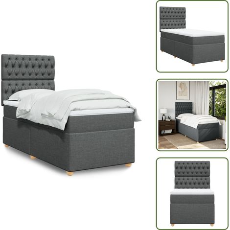 Boxspringbett mit Matratze Dunkelgrau 90x200 cm Stoff - Boxspringbett - Doppelbett - Bettenrahmen - Matratze - Kopfteil (1/5)