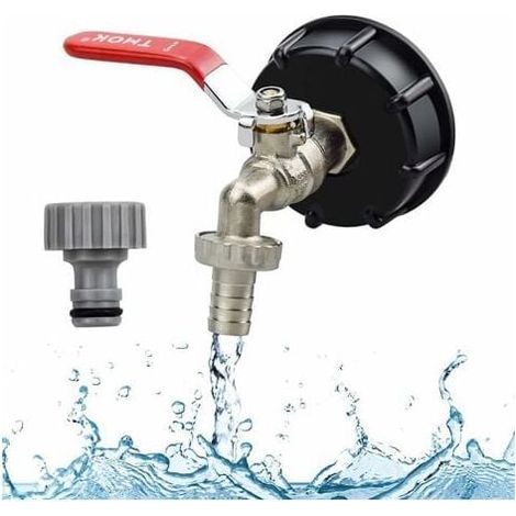 Robinet Cuve 1000L Recuperateur d Eau De Pluie Adaptateur de Réservoir IBC Connecteur à Filetage 1/2 Adaptateur Bouchon Cuve en Laiton PP Filetage Gros 60 MM Raccords De Tuyau D'arrosag (1/5)