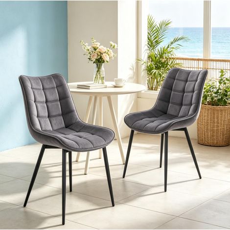 Set di 2 sedie da pranzo grigio scuro in velluto, imbottite ed ergonomiche (1/5)