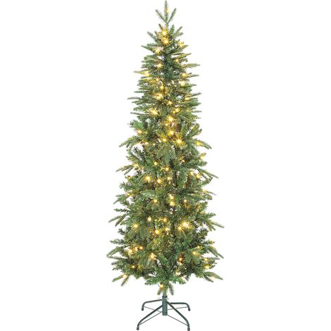 Sapin Noël artificiel 180 cm, arbre Noël slim avec 200 lumières 8 modes d'éclairage 605 branches articulées, vert (1/5)