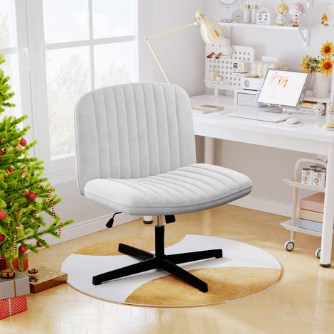Xhomrattan Chaise de bureau sans accoudoirs, chaise de bureau à assise large sans roulettes, chaise pivotante en velours, chaise de maquillage avec dossier inclinable et hauteur réglable, Gris