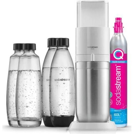 SODASTREAM Sprudelmacher und Sprudelwasser - DUO Weiß - 2 Glaskaraffen - 2 Flaschen - 1 Gasnachfüllung 60L (1/5)