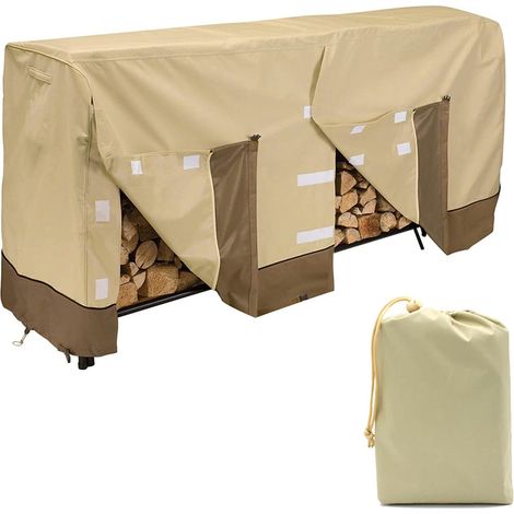 Couverture De Bois De Chauffage, Couverture de Support de Bûches, Tissu Robuste Imperméable Couvercle de Support de Bois de Chauffage pour Bûches de Bois (224x61x107,Marron) (1/4)