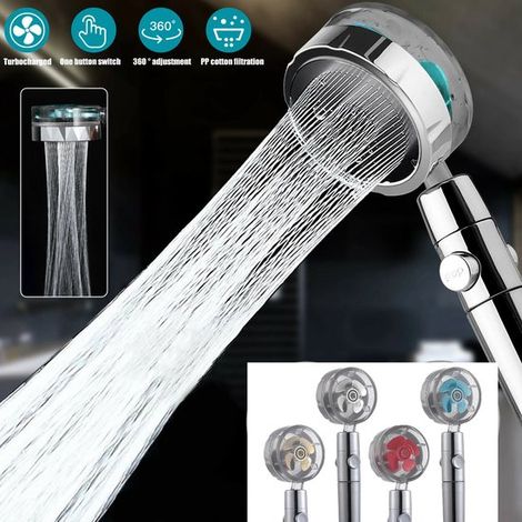 Pommeau de douche haute pression - Avec turbo hélice - Argent - Anti-calcaire - Économie d'eau - Douchette à main - Jet puissant - Pression renforcée (1/5)