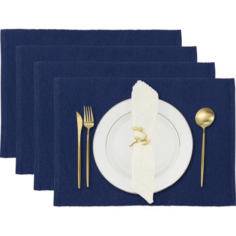 Napperons en Coton 49 x 33 cm Set de Table en Tissu Lavable Résistant à la Chaleur Set de 4 Rectangulaires Cuisine Dîner Table Décor Bleu Marine (1/5)