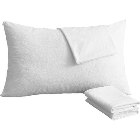Lot de 2 Protège Oreillers 50x70cm avec Zip de Fermeture, Imperméable Doux et Confortable Hypoallergénique Taies d'oreiller, Lavable en Machine, Blanc (1/5)