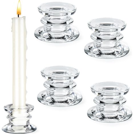 Bougeoirs en verre, adaptés aux bougies sur bâtonnet bougeoirs transparents, pouvant servir de centres de table pour un mariage. (1/5)