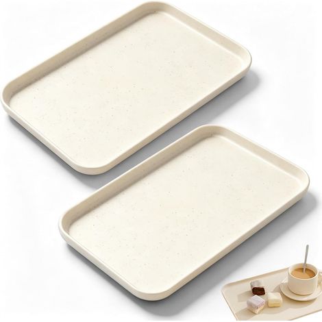 Plateau de Service Rectangulaire Petit Format 24x17cm, Plateau Repas Plastique sans BPA, Plateau de Cuisine Antidérapant pour Maison, Café, Restaurant, Couleur Beige Clair (1/5)