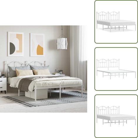 Cadre de lit métal sans matelas et tête de lit blanc 140x190 cm - Cadre De Lit - Lit Double - Lit Metal - Lit Blanc - Meuble Chambre (1/5)