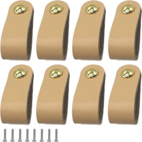 Boutons et poignées de meubles,8 Pièces Poignee Cuir, Facile à installer, Convient à toutes sortes de portes et tiroirs d'armoires (1/5)